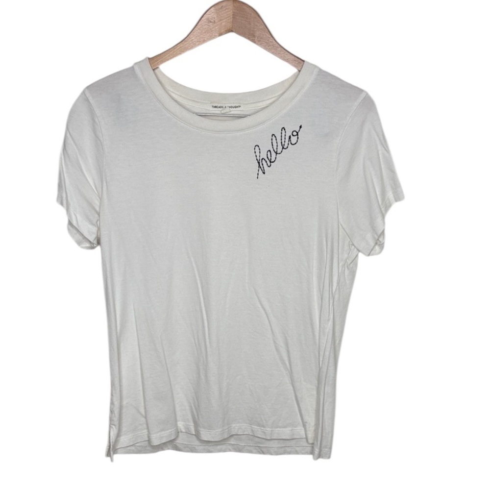 Threads 4 Thought HELLO Embroidered Short Sleeve Shirt Women Size XL